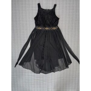 Amy's Closet Fit & Flare Dress Womens 14 Black Lace Detail Round Neck Back Zip